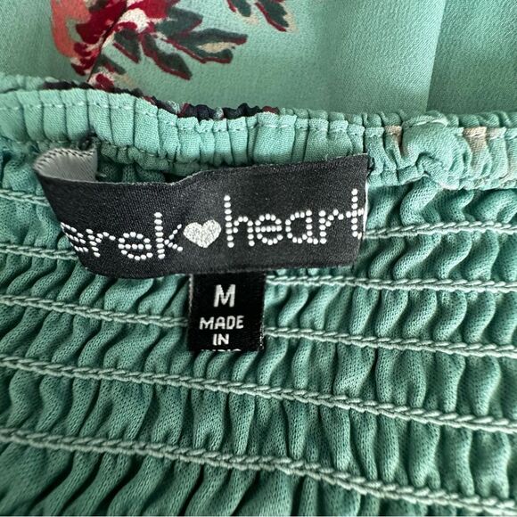 Derek Heart Floral High Low Dress Green Elastic Smocked Top SZ M - Picture 14 of 16
